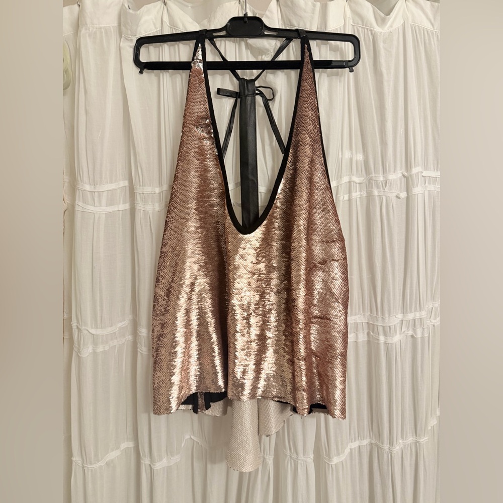 bishop + young Rose Gold Sequin Halter top/Tank